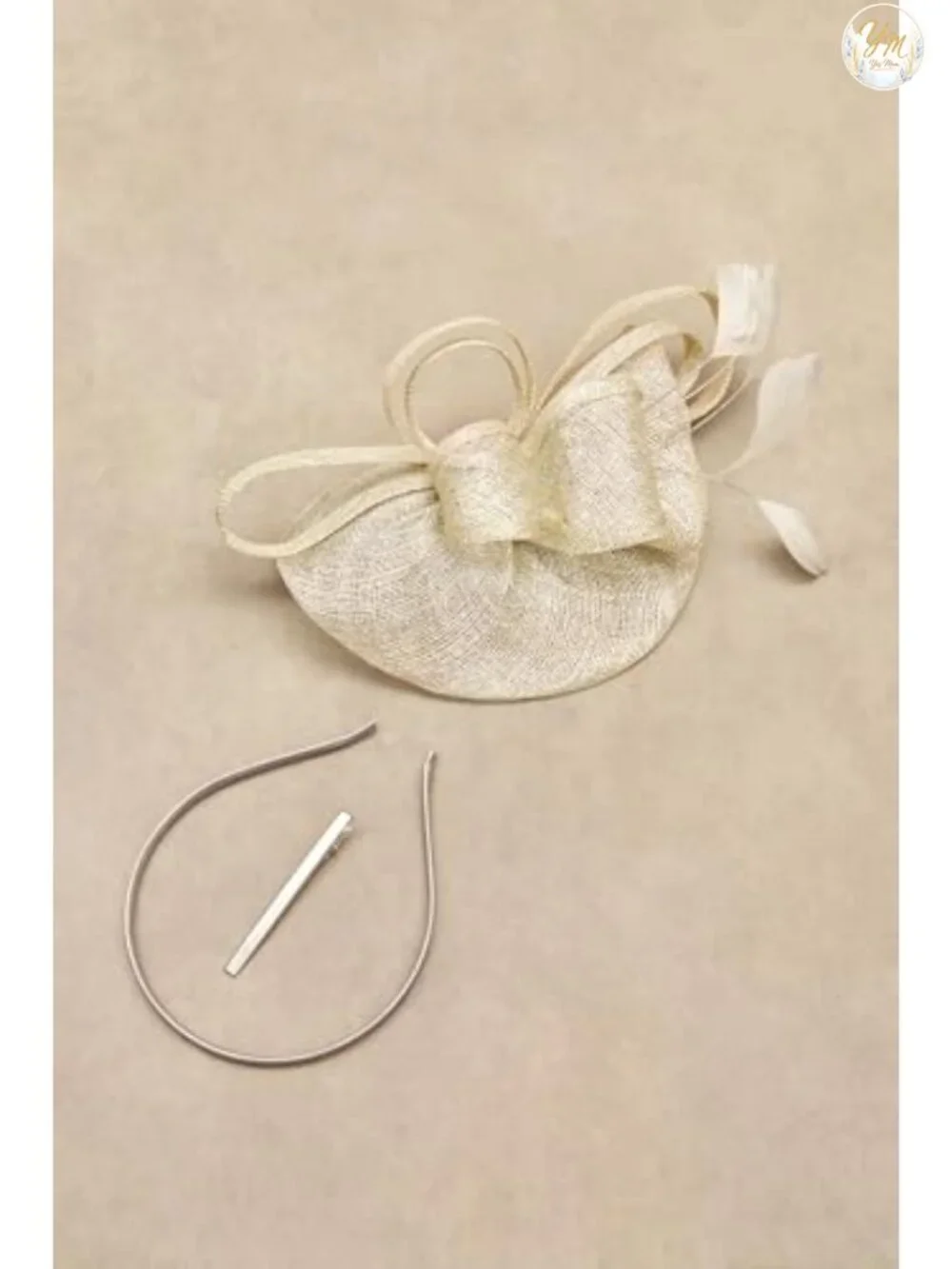Women's Derby Fascinator Hat with Bow & Feathers, Wedding Tea Party Headpiece